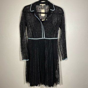 NWT Maje Black lace dress with blue piping SZ M